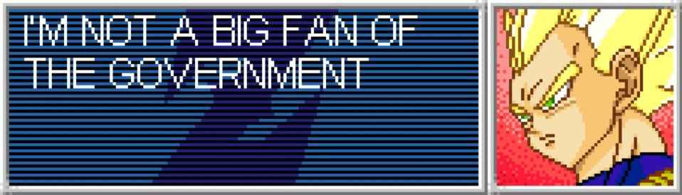 Banner that reads: I'm not a big fan of the government - with a small picture of Vegeta's face.